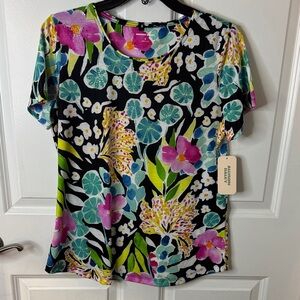 Allison Daley Multicolor Floral Short Sleeve Top